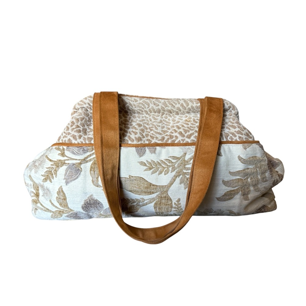 Atenti USA Made Tapestry Tote Bag Floral Animal Print Brown Tan Faux Suede Trim - Picture 10 of 16